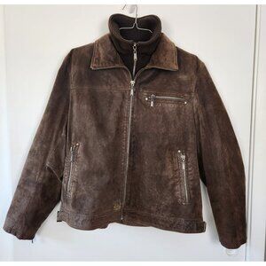 Scully Full Zip Double Collar Lined Brown Sueded Leather Bomber Jacket, XL